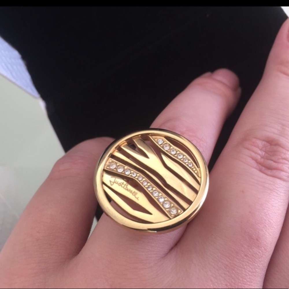 Roberto Cavalli Gold Zebra-Accent Round Ring with Crystals